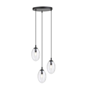 Potrójna lampa wisząca z szklanymi kloszami na czarnym kablu Emibig 1265/3PREM Astral E14 40cm