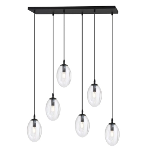 Lampa wisząca z szklanymi kloszami na czarnej prostokątnej rozecie Emibig 1265/6 Astral 6xE14 70cm