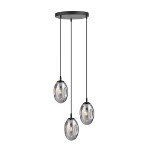 Potrójna lampa wisząca z szklanymi grafitowymi kloszami na czarnym kablu Emibig 1266/3PREM Astral E14 40cm