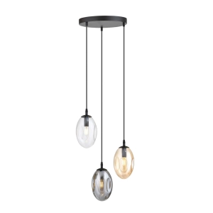 Lampa wisząca na czarnej okrągłej rozecie z wielokolorowymi szklanymi kloszami Emibig 1268/3PREM Astral 3xE14 40cm