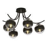 Czarna nowoczesna lampa sufitowa z wygiętymi ramionami i kloszami kulami Emibig 1111/6 Boston 6xE14 70cm