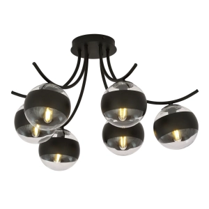 Czarna nowoczesna lampa sufitowa z wygiętymi ramionami i kloszami kulami Emibig 1111/6 Boston 6xE14 70cm