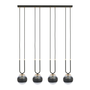 Czarna lampa wisząca nad stół z szklanymy kloszami kulami i złotymi dodatkami Emibig 1113/4 Glam 4xE14 92cm