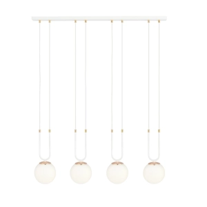 Biała lampa wisząca nad stół listwa z szklanymi kulami i złotymi dodatkami Emibig 1115/4 Glam 4xE14 92cm