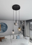 Lampa wisząca z trzema wielokolorowymi kloszami na czarnej okrągłej rozecie Emibig 714/3PREM Cosmo 3xE14 40cm