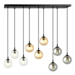 Lampa wisząca z wielokolorowymi kloszami na czarnej prostokątnej rozecie Emibig 714/9M1 Cosmo 9xE14