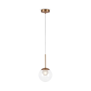 Złota pojedyncza lampa wisząca z szklanym transparentnym kloszem kulą Maytoni MOD521PL-01G1 Basic G9 15cm