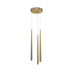 Złota lampa wisząca z smukłymi walcami na okrągłej rozecie Maytoni MOD132PL-L18BSK Cascade LED 19W 2600K-3500K 26cm