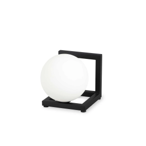 Czarno-biała lampa stołowa szklana kula na metalowej ramie Ideal Lux 284316 Angolo tl1 G9