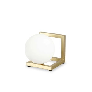 Lampa stołowa w kolorze mosiężnym szklana kula na metalowej ramie Ideal Lux 284361 Angolo tl1 G9