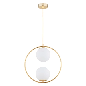 Lampa wisząca złota obręcz i dwa białe klosze kule Alfa 62441 Avia 2xE14 38,5cm