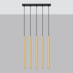 Lampa wisząca pięć długich wąskich tub na listwie Sollux Lighting SL.1198 Ocean Green PASTELO 5L złoty połysk 5xG9