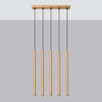 Lampa wisząca pięć długich wąskich stalowych tub na listwie Sollux Lighting SL.1173 Ocean Green PASTELO 5L złota 5xG9