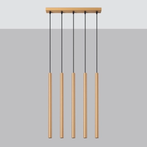 Lampa wisząca pięć długich wąskich stalowych tub na listwie Sollux Lighting SL.1173 Ocean Green PASTELO 5L złota 5xG9