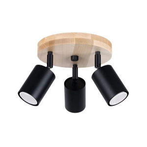 Lampa sufitowa plafon trzy oprawy stalowe regulowane na podstawie drewnianej Sollux Lighting SL.1292 Peach Puff VERDO 3P czarny 3xGU10