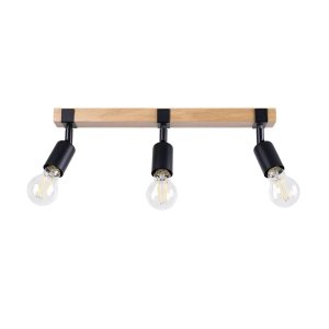 Lampa sufitowa plafon trzy oprawy stalowe regulowane na listwie drewnianej Sollux Lighting SL.1297 Peach Puff ZUCA 3 czarny 3xE27