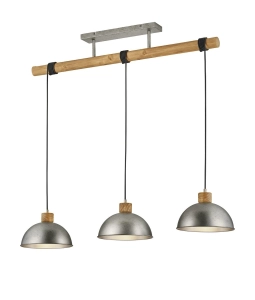 Lampa wisząca w stylu vintage z trzema kloszami na drewnianym drążku Trio Lighting 303400367 Delhi 3xE27