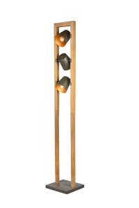 Lampa podłogowa z trzema metalowymi kloszami oprawa drewniana Trio Lighting 401900367 Bell 3xE14 150cm