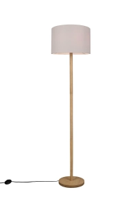Lampa podłogowa z drewna naturalnego klasyczny klosz owalny z białej tkaniny Trio Lighting 401200101 Korba 1xE27 40cm