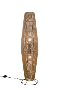 Lampa podłogowa boho abażur z papieru w stylu ratanowym brązowy RL R41102026 Miki 2xE27 103cm