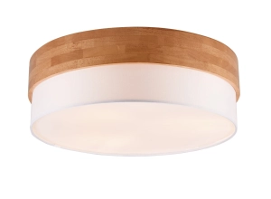 Plafon sufitowy okrągły jasne drewno i biały klosz z tkaniny Trio Lighting 611500301 Seasons 3xE27 50cm