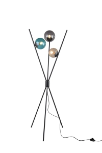 Lampa podłogowa metalowy trójnóg z trzema szklanymi różnokolorowymi kloszami w kształcie kuli Trio Lighting  403400317 Lance 3xE14