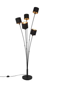 Lampa podłogowa z pięcioma tekstylnymi kloszami czarno złota RL R46335979 Tommy 5xE14