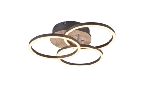 Lampa sufitowa trzy okręgi na podstawie z imitacji drewna z obrotowymi modułami oprawy  RL R62823135 Circle LED 27W 2700 - 6000K