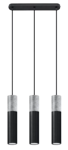 Czarna lampa wisząca z trzema walcami z dodatkiem betonu Sollux Lighting SL.0652 Borgio 3xGU10