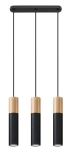 Czarna lampa wisząca z trzema walcami z dodatkiem naturalnego drewna Sollux Lighting SL.0634 Pablo 3xGU10