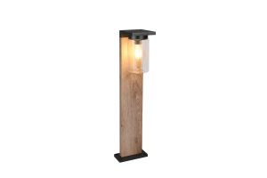 Lampa stojąca słupkowa zewnętrzna imitacja drewna ze szklanym kloszem i czujnikiem zmierzchu Trio Lighting 511660135  Ardila 1xE27