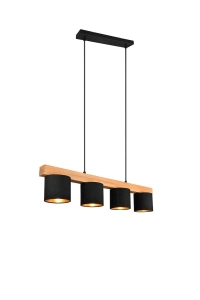 Lampa wisząca z czterema czarno-złotymi owalnymi kloszami z tkaniny na drewnianej listwie RL R30654002 Cameron 4xE14