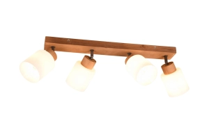 Lampa sufitowa cztery białe regulowane reflektory na listwie z drewna naturalnego RL R81114030 Assam 4xE14