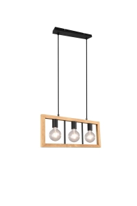 Lampa wisząca w stylu vintage z drewna i metalu trzy punkty świetlne Trio Lighting 313800332 Agra 3xE27