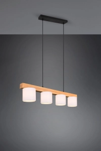 Lampa wisząca z czterema białymi owalnymi kloszami z tkaniny na drewnianej listwie RL R30654001 Cameron 4xE14