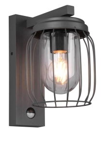 Lampa ścienna zewnętrzna ze szklanym kloszem i czujnikiem ruchu antracyt Trio Lighting 210869142 Tuela 1xE27