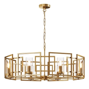 Szeroki złoty metalowy żyrandol z szklanymi kloszami Maytoni H009PL-08G House 8xE14 97cm