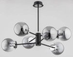 Lampa sufitowa czarna z chromowanymi dodatkami dymione szklane klosze kule i rozgałęzione ramiona Krab Alfa 62117 6xE14 56cm x 60cm