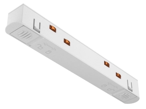 Biały łącznik zasilający prosty do wąskich szynoprzewodów magnetycznych natynkowych płytkich Oxyled Miniline 706909 Typ B i C 12cm