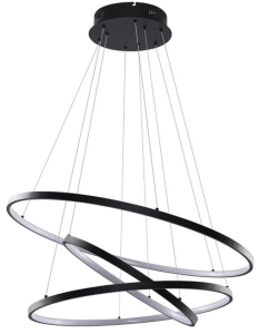 Czarna lampa wisząca trzy przeplatane ledowe obręcze 45cm 60cm 75cm Azzardo AZ2920 Wheel LED 80W 3000K