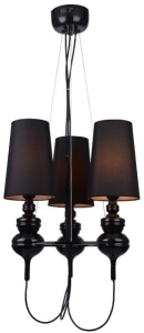 Czarny potrójny żyrandol z materiałowymi abażurami Azzardo AZ2163 Baroco 3xE14 45cm