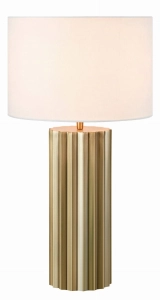 Skandynawska lampa stołowa mosiężna podstawa z białym bawełnianym abażurem MarkSlojd 108669 Hashira E27 60cm