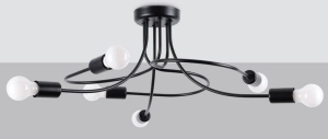 Czarna lampa sufitowa z zaokrąglonymi metalowymi ramionami Sollux Lighting SL.1456 Levar 6xE27 69cm