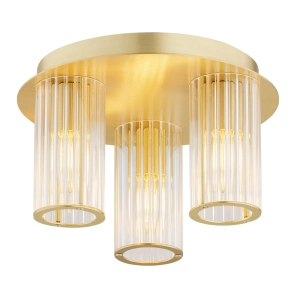 Mosiężna lampa sufitowa z walcowymi ryflowanymi kloszami Argon 6304 Hampton 3xE14 30cm