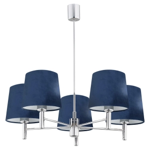 Chromowany żyrandol z welurowymi granatowymi abażurami Argon 2074 Bolzano 5xE27 71cm