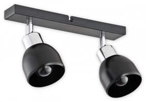 Czarna lampa sufitowa z dwoma reflektorami z chromowanymi dodatkami Lemir O2592 P2 CZA Feniks 2xE27 30cm