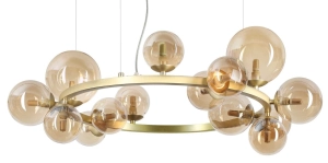 Okrągła lampa wisząca na linkach szklane bursztynowe kule Ideal Lux 322797 Perlage sp14 14xG9