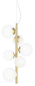 Lampa wisząca pionowa listwa satynowy mosiądz białe szklane kule Ideal Lux 283821 Perlage sp6 6xG9