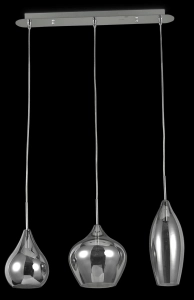 Lampa wisząca na satynowej listwie 60cm z trzema szklanymi chromowanymi kloszami cebulkami Ideal Lux 111865 Soft 3xE14