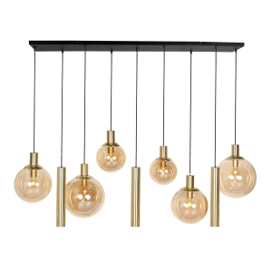 Lampa wisząca bursztynowe klosze i złote tuby na czarnej rozecie Steinhauer 3799ME Bollique E27 i GU10